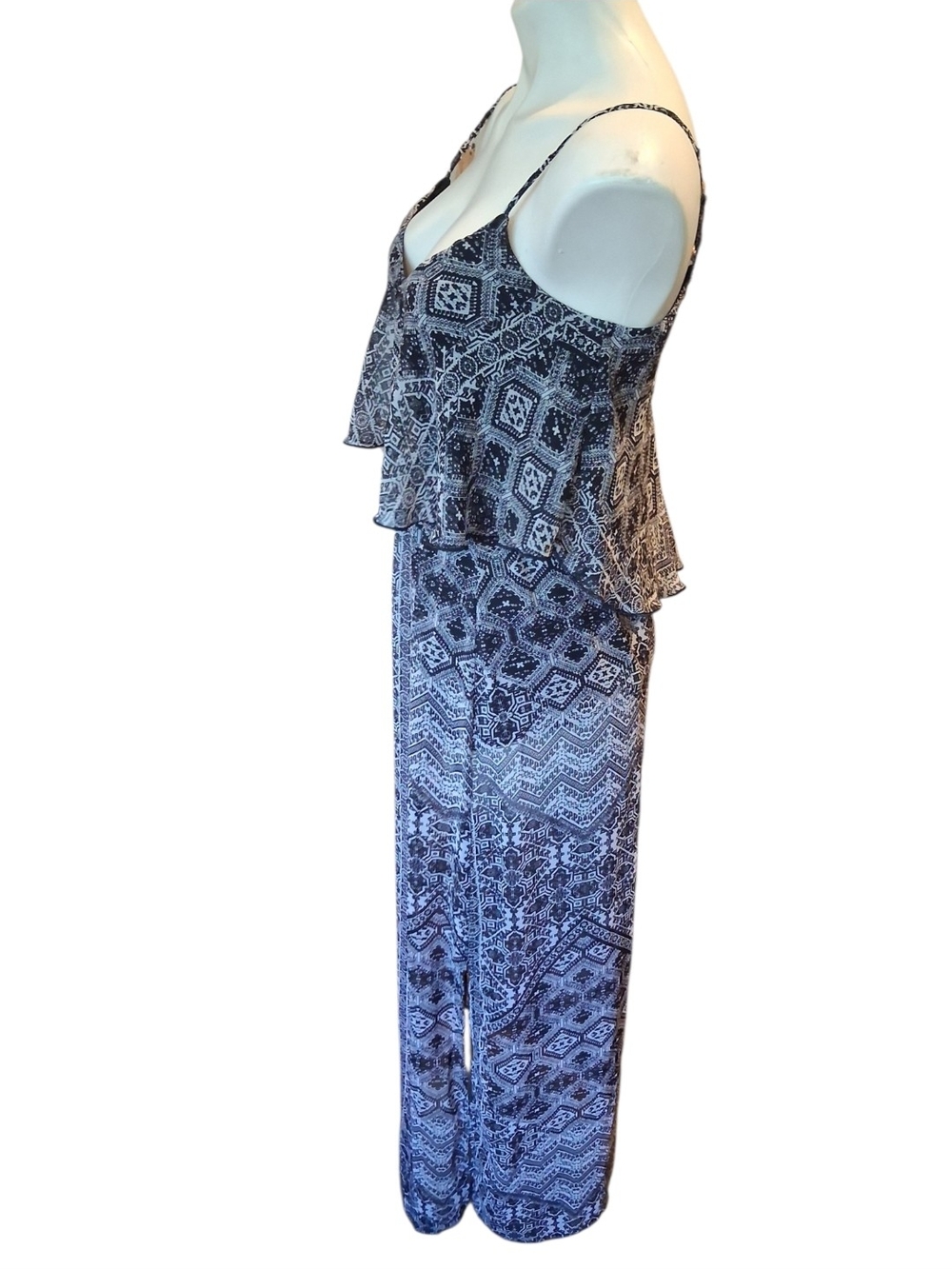 BONGO Black and White Printed Ruffle-Overlay Maxi Dress - Picture 4 of 6